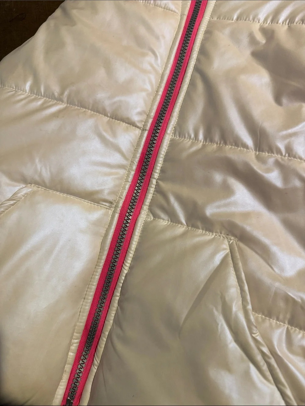 Girls' White Puffer Hooded Vest with Pink Lining